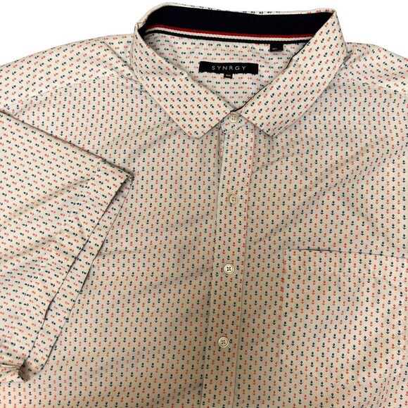 Synrgy Shirt Mens 4XL‎ White Red Blue Anchor Button Up Short Sleeve - Picture 1 of 10